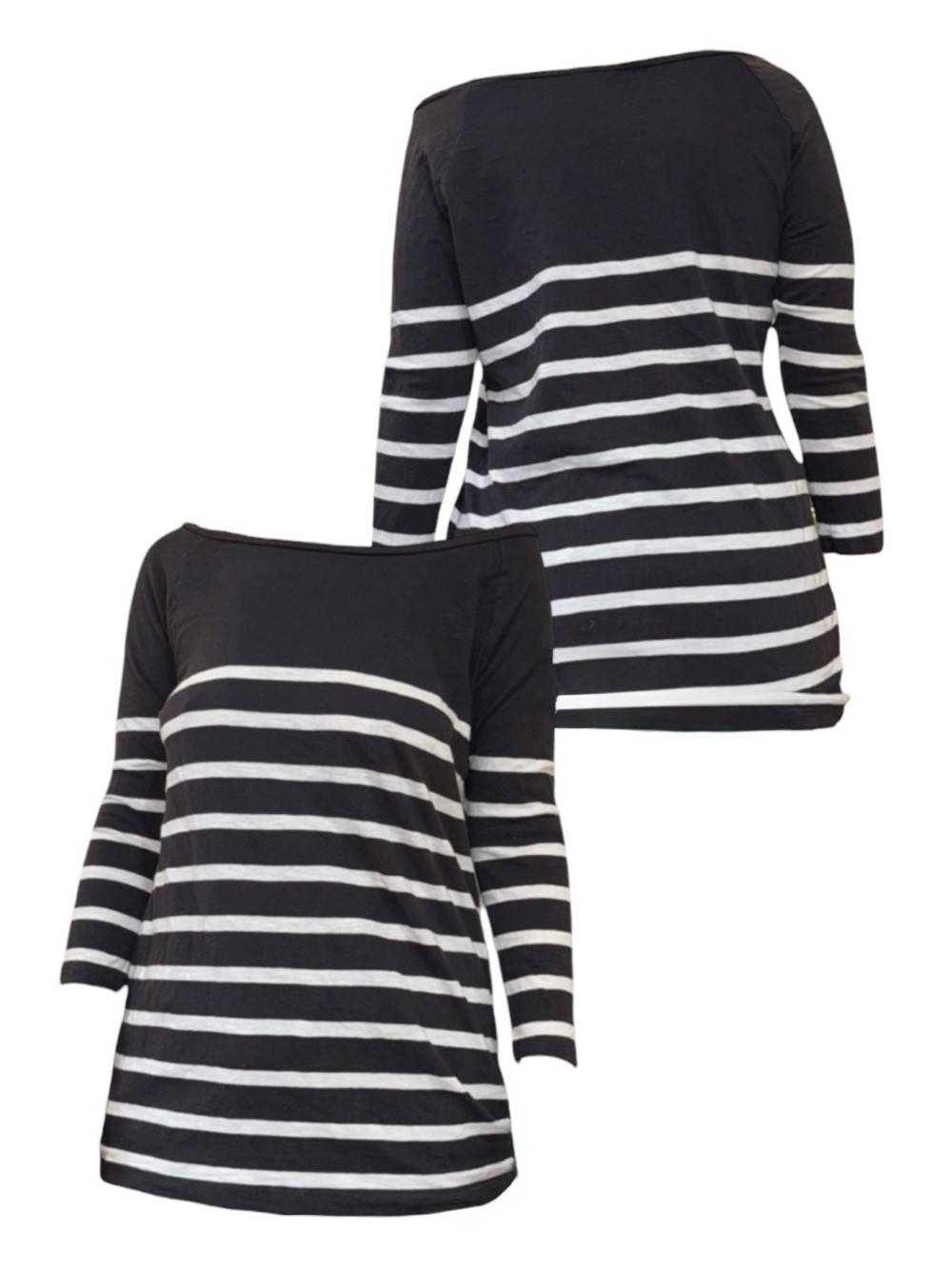 Charcoal & White Striped Boatneck Long Sleeve Top